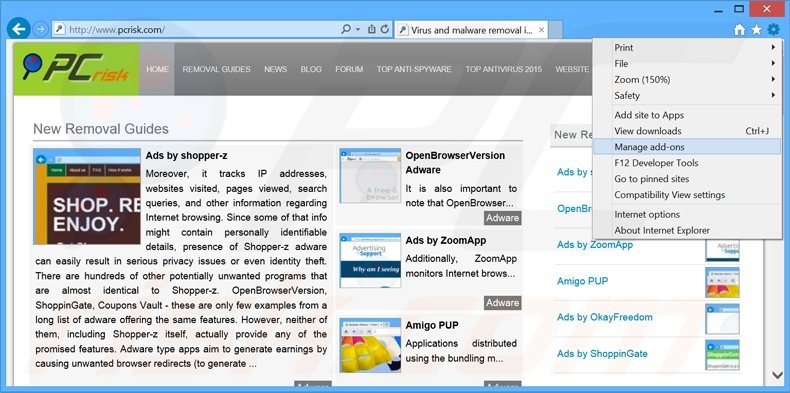 Verwijder de Hades advertenties uit Internet Explorer stap 1