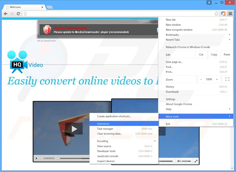 Verwijder de HQ Video Pro advertenties uit Google Chrome stap 1