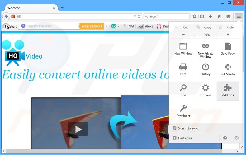 Verwijder de HQ Video Pro advertenties uit Mozilla Firefox stap 1