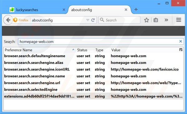 Verwijder homepage-web.com als standaard zoekmachine in Mozilla Firefox
