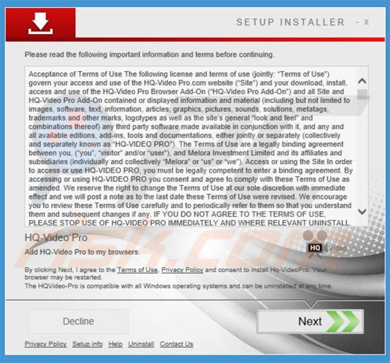 hq cinemapro adware installer