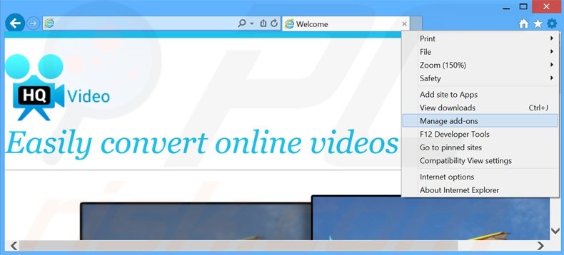 Verwijder de HQCinema Pro advertenties uit Internet Explorer stap 1
