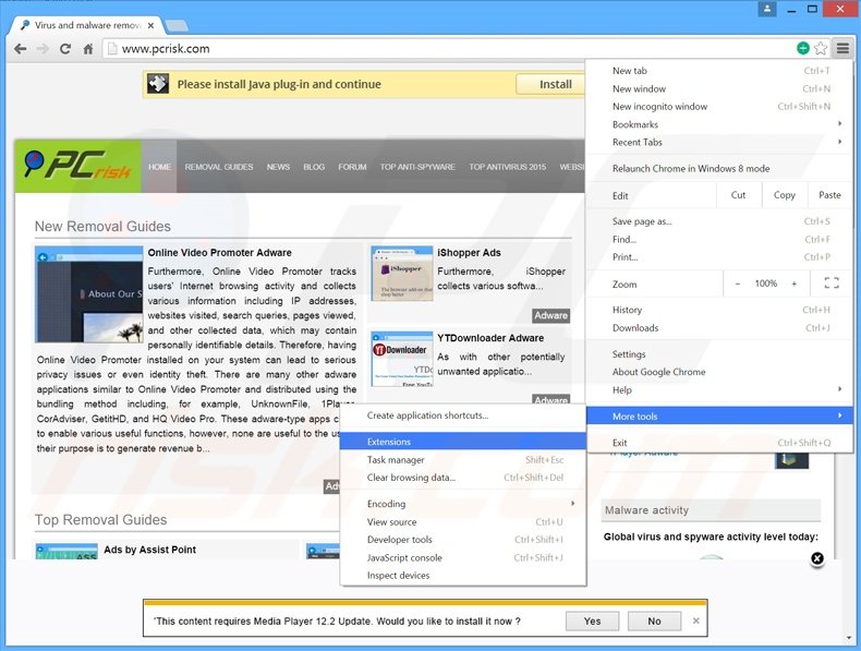 Verwijder de MediaPlayer  advertenties uit Google Chrome stap 1