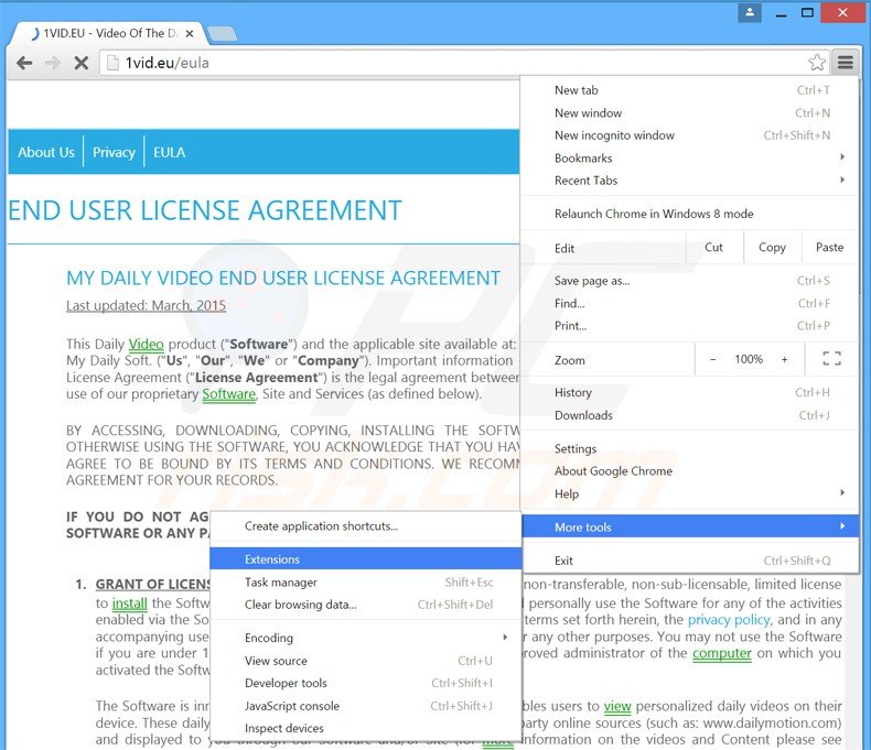 Verwijder de My Daily Video advertenties uit Google Chrome stap 1