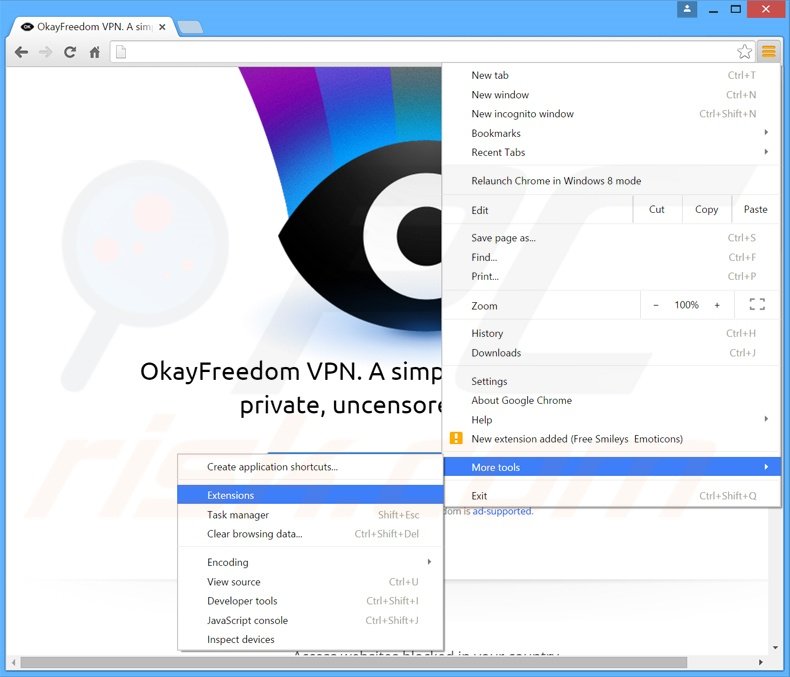 Verwijder de OkayFreedom  advertenties uit Google Chrome stap 1