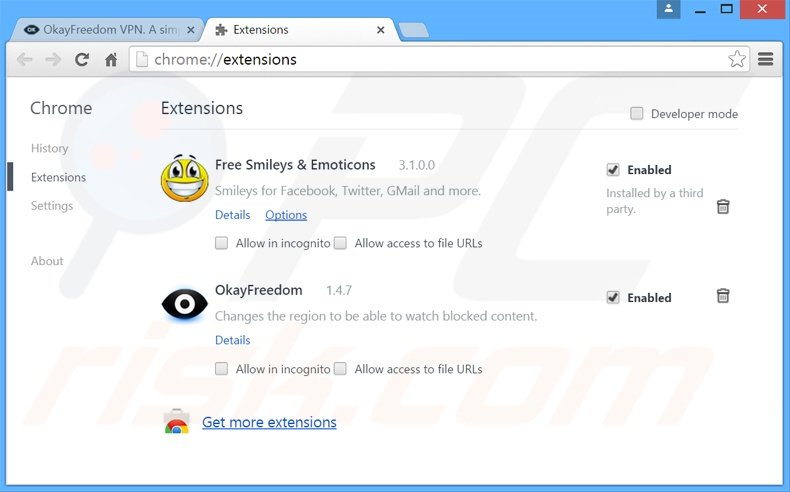 Verwijder de OkayFreedom advertenties uit Google Chrome stap 2