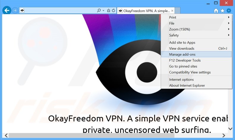 Verwijder de OkayFreedom advertenties uit Internet Explorer stap 1