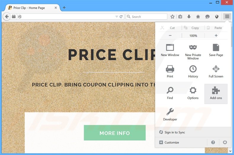 Verwijder de Price Clip advertenties uit Mozilla Firefox stap 1