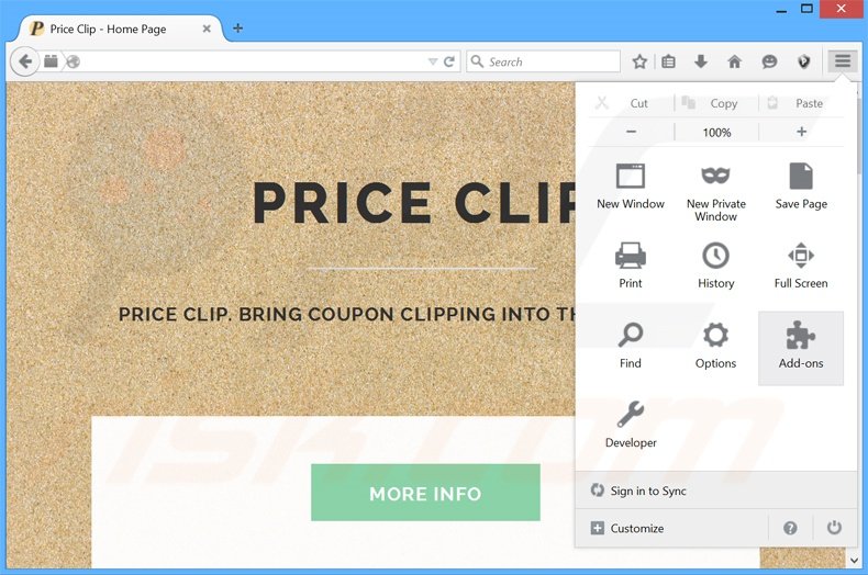 Verwijder de Price Clip advertenties uit Mozilla Firefox stap 1