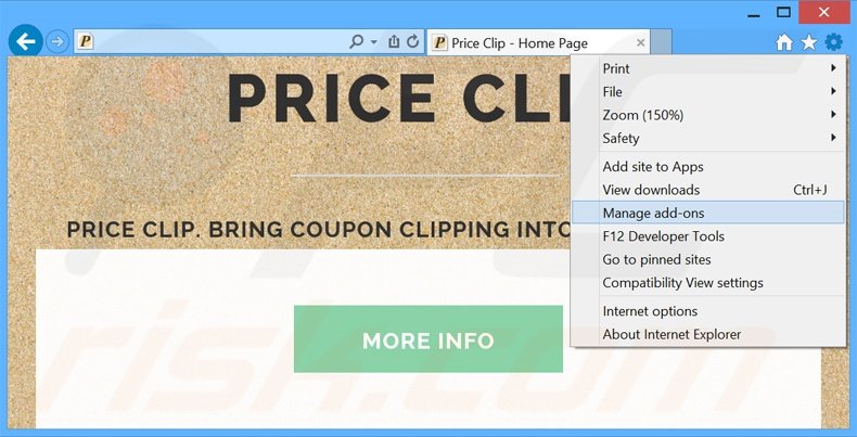 Verwijder de Price Clip advertenties uit Internet Explorer stap 1