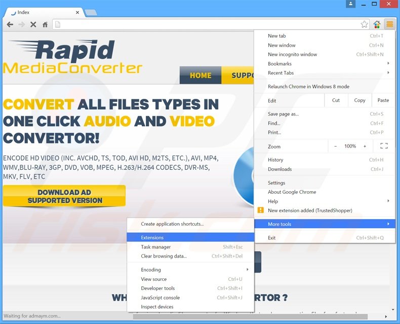 Verwijder de Rapid Media Converter advertenties uit Google Chrome stap 1