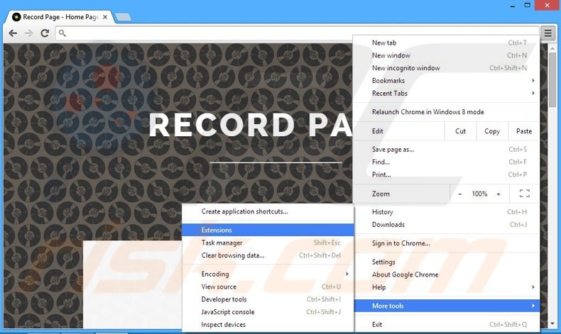 Verwijder de Record Page advertenties uit Google Chrome stap 1