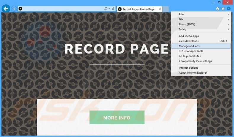 Verwijder de Record Page advertenties uit Internet Explorer stap 1