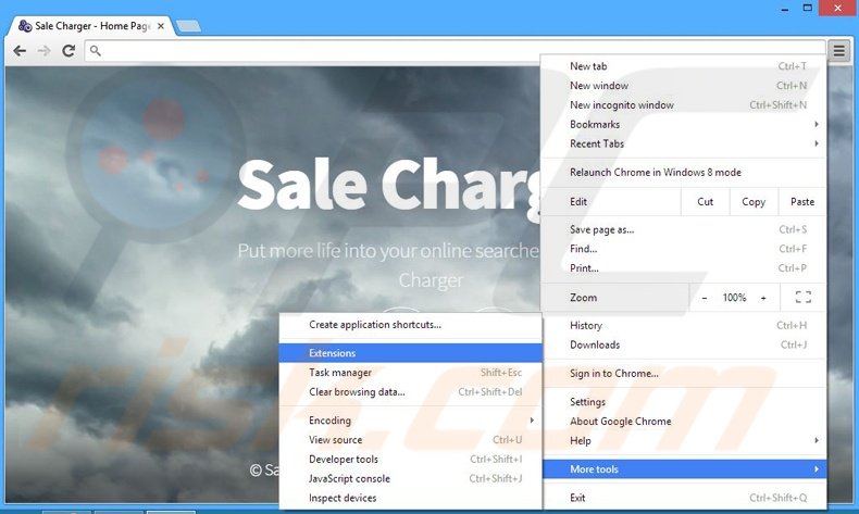 Verwijder de Sale Charger advertenties uit Google Chrome stap 1