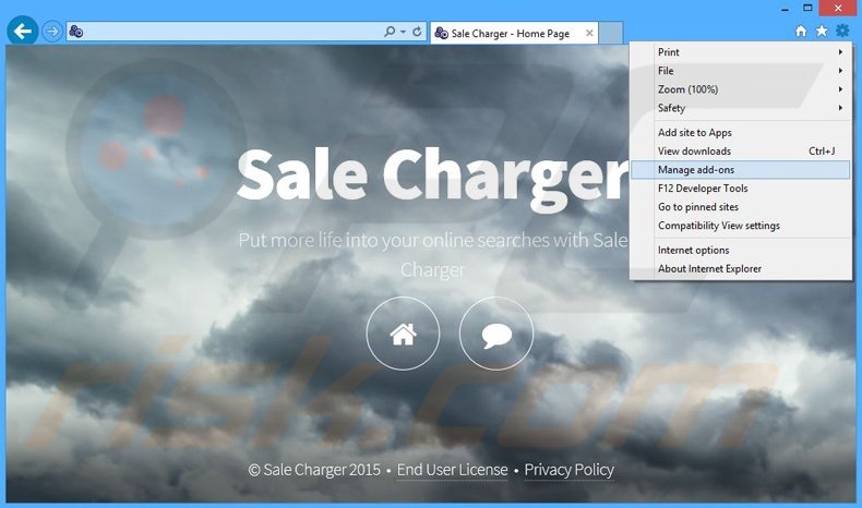 Verwijder de Sale Charger advertenties uit Internet Explorer stap 1