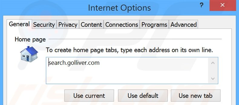 Verwijder search.golliver.com als startpagina in Internet Explorer