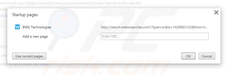 Verwijder search.webssearches.com als startpagina in Google Chrome