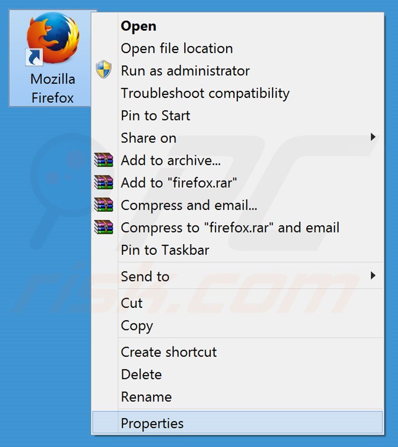 Verwijder search.webssearches.com als doel van de Mozilla Firefox snelkoppeling stap 1