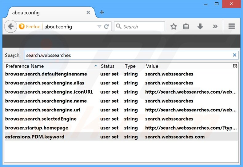 Verwijder search.webssearches.com als standaard zoekmachine in Mozilla Firefox