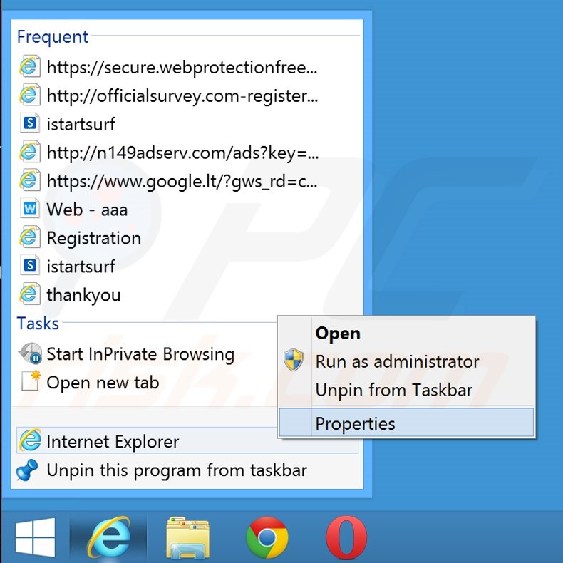 Verwijder search.webssearches.com als doel van de Internet Explorer snelkoppeling stap 1