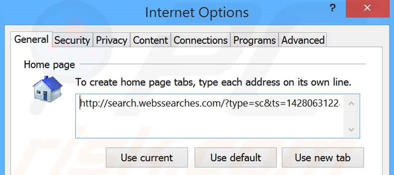Verwijder search.webssearches.com als startpagina in Internet Explorer