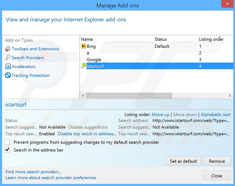 Verwijder search.webssearches.com als standaard zoekmachine in Internet Explorer