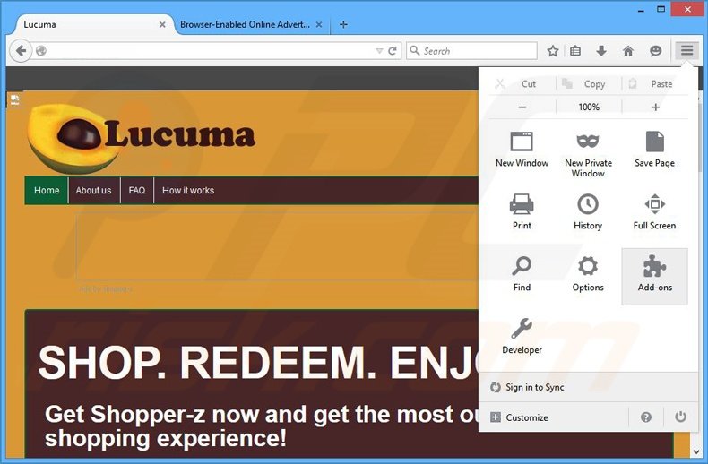 Verwijder de Shopper-z advertenties uit Mozilla Firefox stap 1