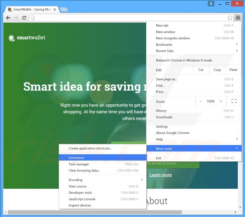 Verwijder de SmartWallet advertenties uit Google Chrome stap 1