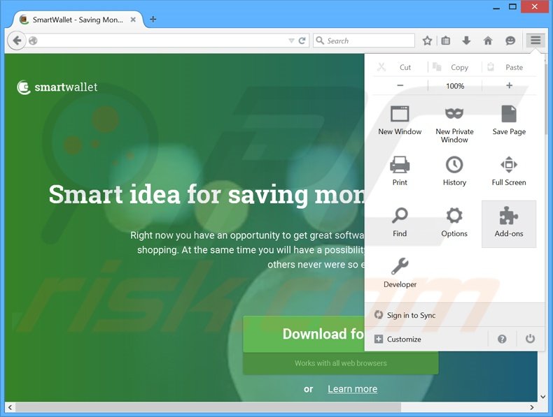 Verwijder de SmartWallet advertenties uit Mozilla Firefox stap 1