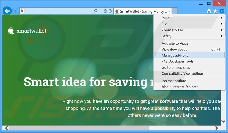 Verwijder de SmartWallet advertenties uit Internet Explorer stap 1