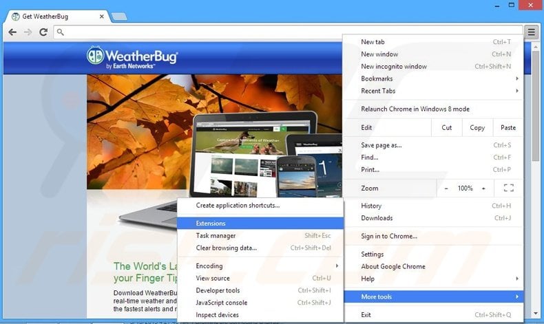 Verwijder aan WeatherBug gerelateerde adware uit Google Chrome stap 1