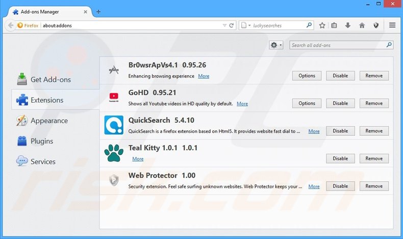 Verwijder aan WeatherBug gerelateerde adware uit Mozilla Firefox stap 2