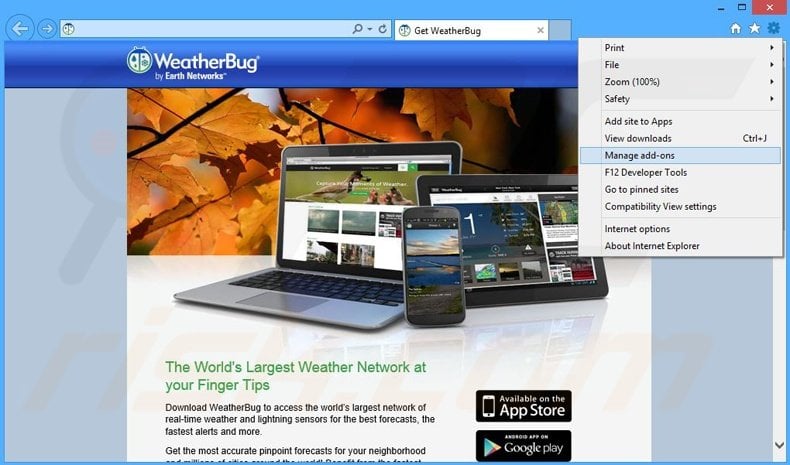 Verwijder aan WeatherBug gerelateerde adware uit Internet Explorer stap 1
