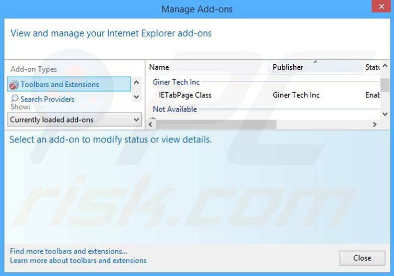 Verwijder aan WeatherBug gerelateerde adware uit Internet Explorer stap 2