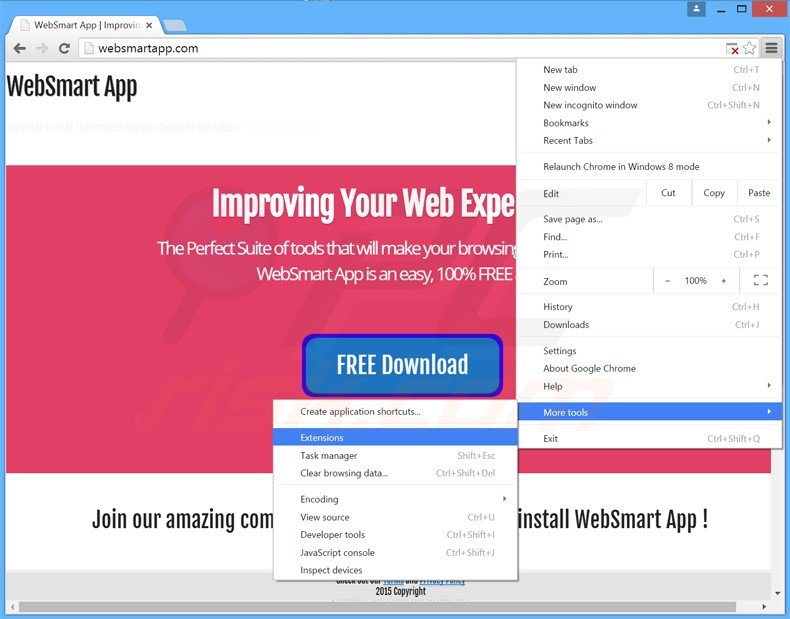 Verwijder de websmart app uit Google Chrome stap 1