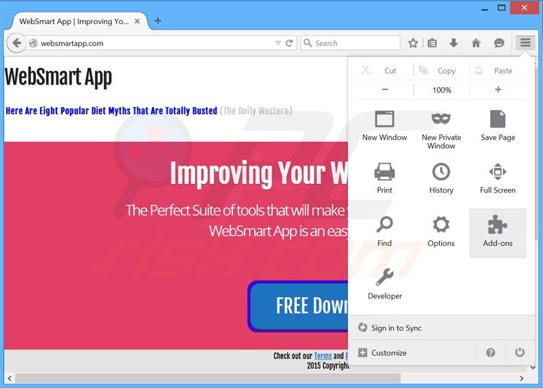 Verwijder websmart app uit Mozilla Firefox stap 1