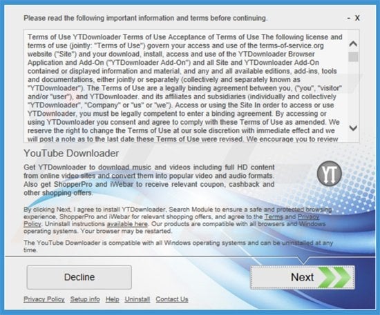 Installer gebruikt voor de verspreiding van de YTDownloader adware