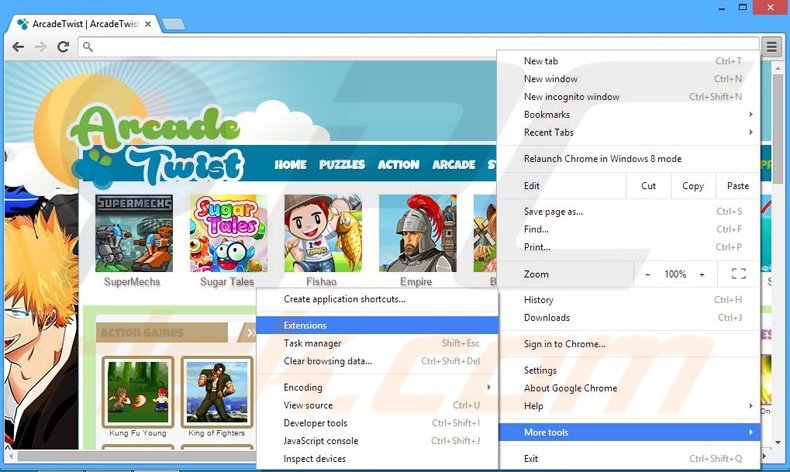 Verwijder de ArcadeTwist advertenties uit Google Chrome stap 1