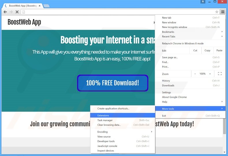 Verwijder de BoostWeb App advertenties uit Google Chrome stap 1