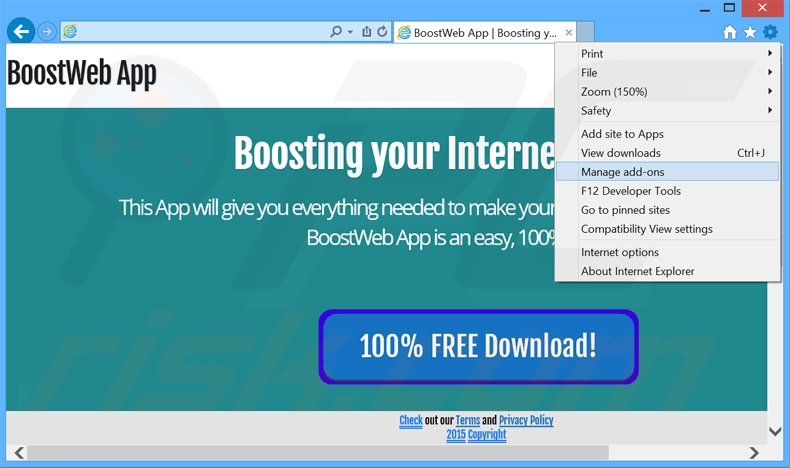 Verwijder de BoostWeb App advertenties uit Internet Explorer stap 1