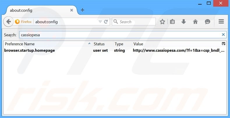 Removing cassiopesa.com from Mozilla Firefox default search engine