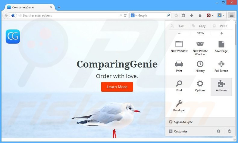 Verwijder de ComparingGenie advertenties uit Mozilla Firefox stap 1