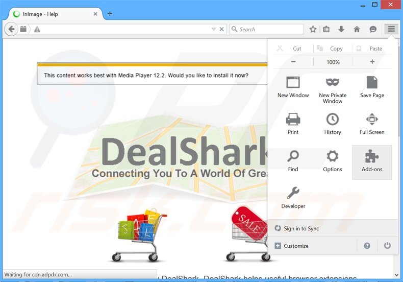 Verwijder de DealShark advertenties uit Mozilla Firefox stap 1