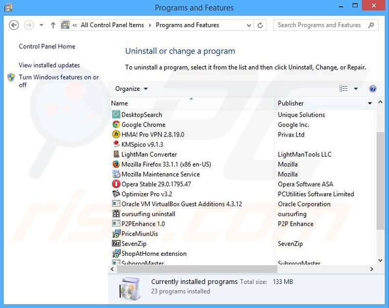 Desktop Recipe adware verwijdering via het Controle Paneel