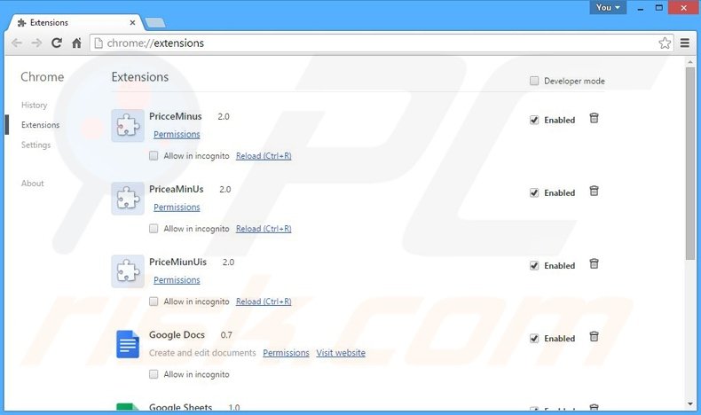 Verwijder de Desktop Search advertenties uit Google Chrome stap 2