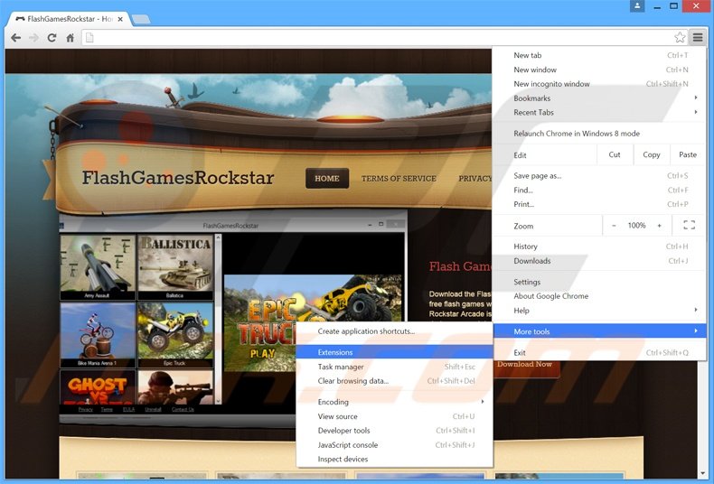 Verwijder de FlashGamesRockstar advertenties uit Google Chrome stap 1