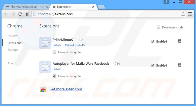 Verwijder de FlashGamesRockstar advertenties uit Google Chrome stap 2