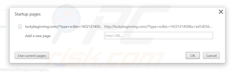 Verwijder luckybeginning.com als startpagina in Google Chrome 