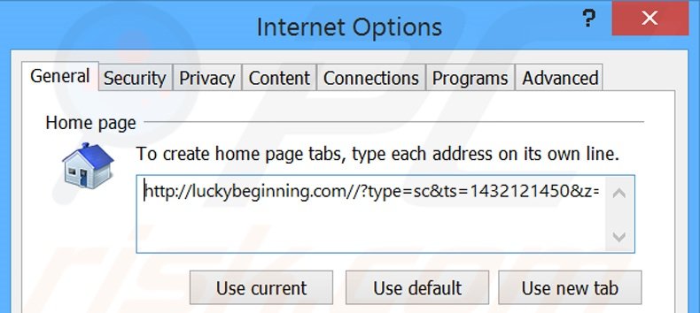 Verwijder luckybeginning.com als startpagina in Internet Explorer