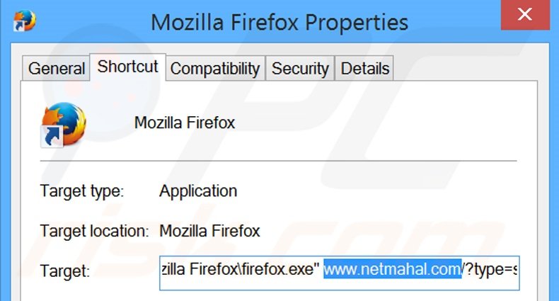 Verwijder netmahal.com als doel van de Mozilla Firefox snelkoppeling stap 2